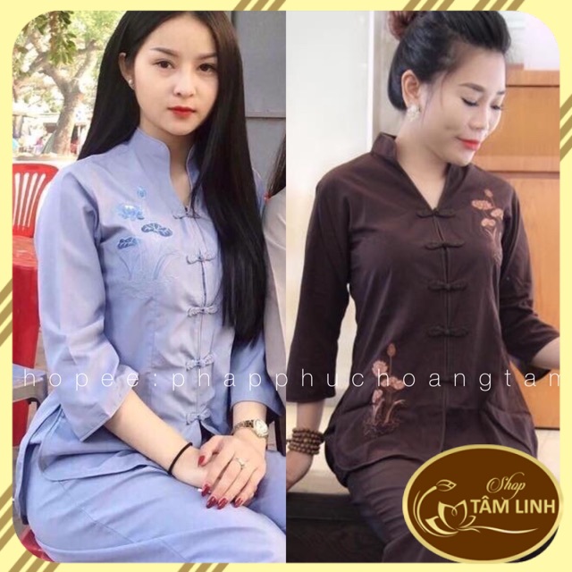 ĐỒ LAM ĐI CHÙA  CỔ TÀU KHÔNG VIỀN THÊU SEN KATE GIÁ RẺ VÔ ĐỊCH