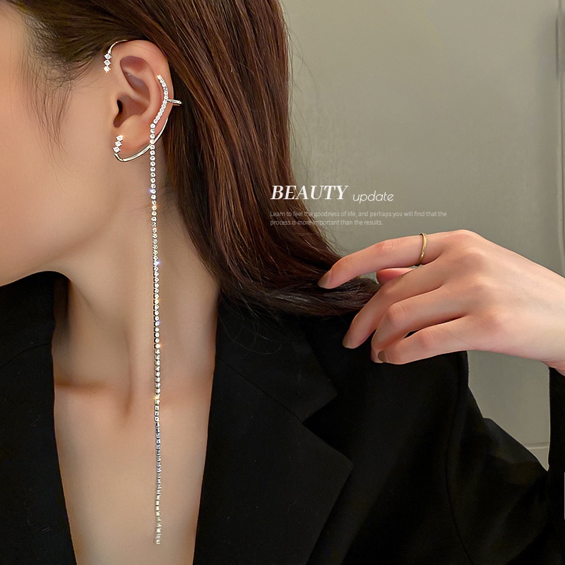 Bông tai dáng dài đính đá zircon sang trọng phong cách Hàn Quốc thời trang