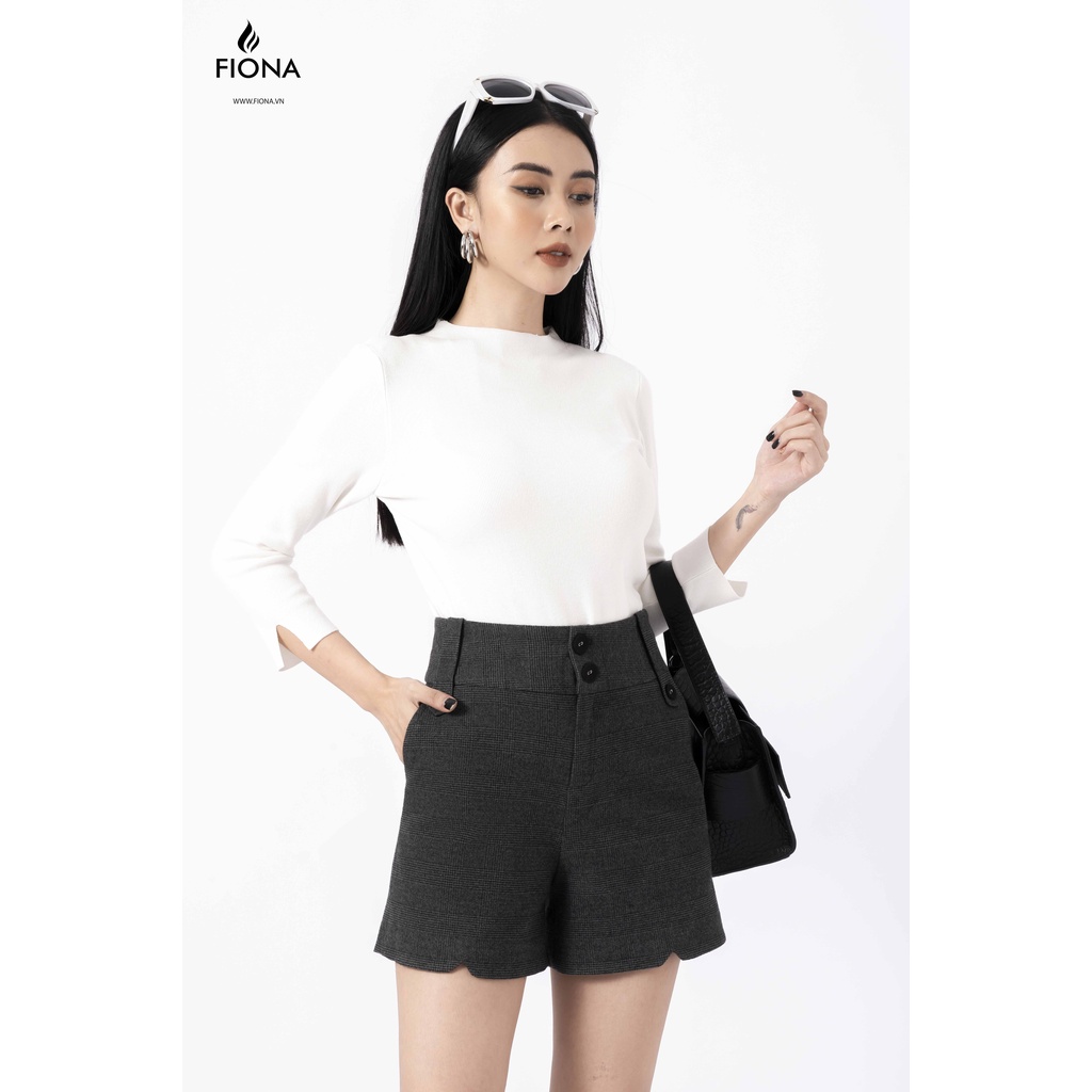 Quần sooc dạ nữ cạp cao đính cúc trang trí FIONA F350506