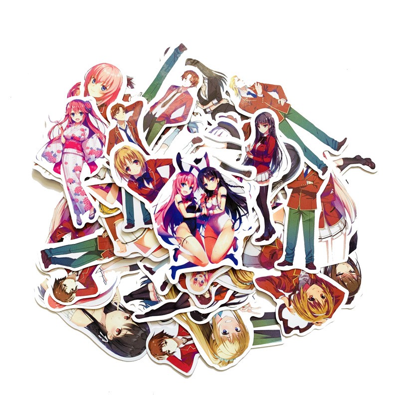 Miếng dán Sticker Anime Manga Youkoso Jitsuryoku Shijou Shugi no Kyoushit trọn bộ 50 hình - In rõ ràng sắc nét khó tróc