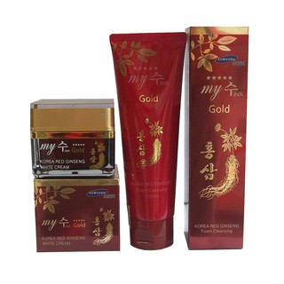 Combo sữa rửa mặt và kem dưỡng trắng da hồng sâm White Cream My Gold, sữa rửa mặt hồng sâm