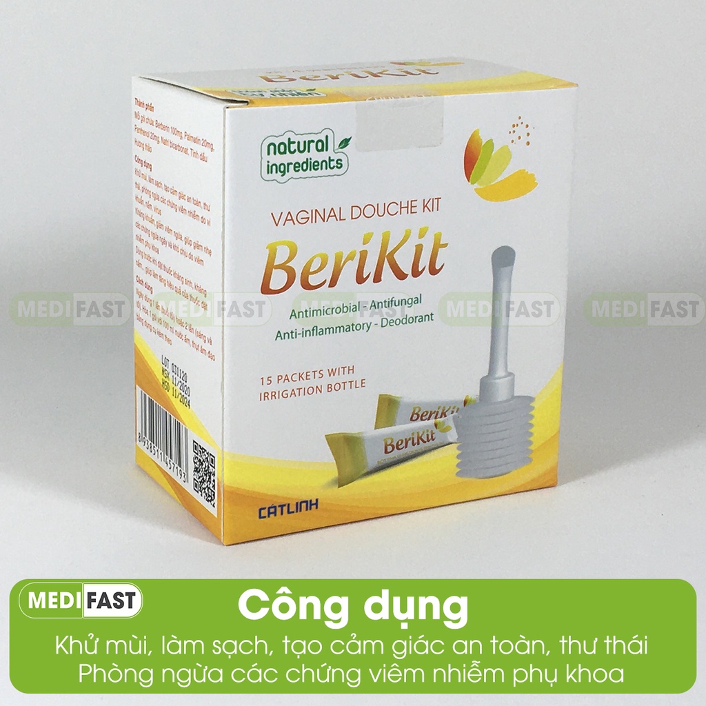 Kit vệ sinh phụ nữ Berikit - Kháng khuẩn - Kháng nấm - Khử mùi - kèm 15 gói muối của dược phẩm Cát Linh