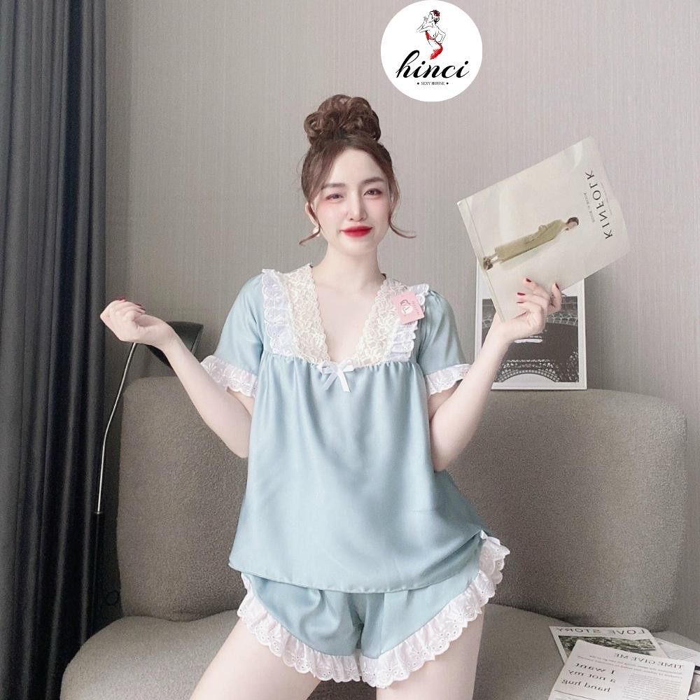 Bộ ngủ pijama tay ngắn - Đồ Bộ Áo Quần Ngắn Tay Cổ Phối Ren Nữ Tính [D30] | BigBuy360 - bigbuy360.vn