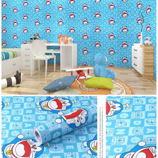 Giấy dân tường doremon sẵn keo dán