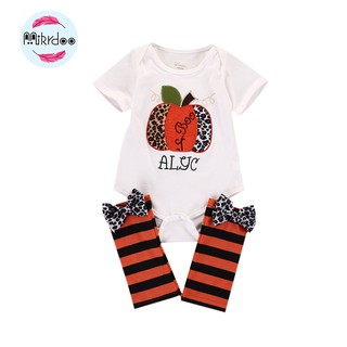 Mikrdoo Set áo liền quần ngắn tay in hình quả táo + quần legging cho bé gái