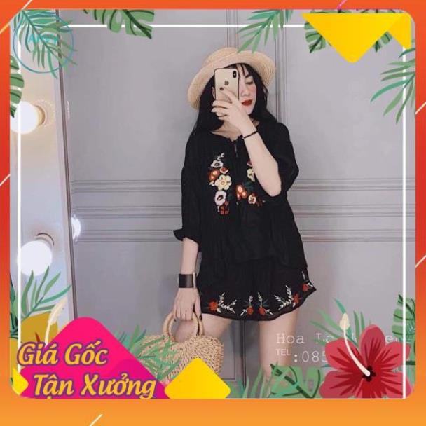 Bộ đũi thêu hoa bo chun nữ,bộ ngủ nữ | BigBuy360 - bigbuy360.vn