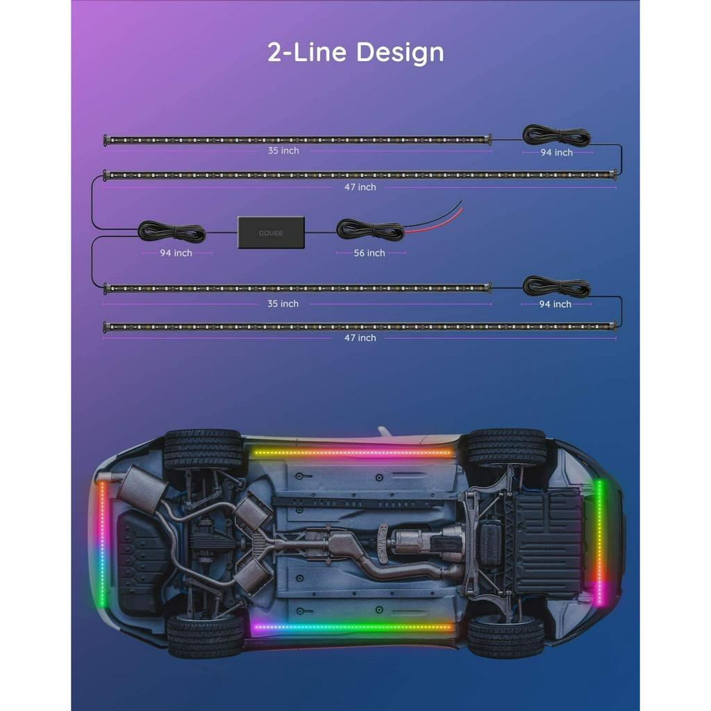 Đèn LED gầm xe ô tô Govee RGBIC Exterior Car Underglow Lights H6184 | Kháng nước, cảm biến nhạc, tùy chỉnh màu sắc