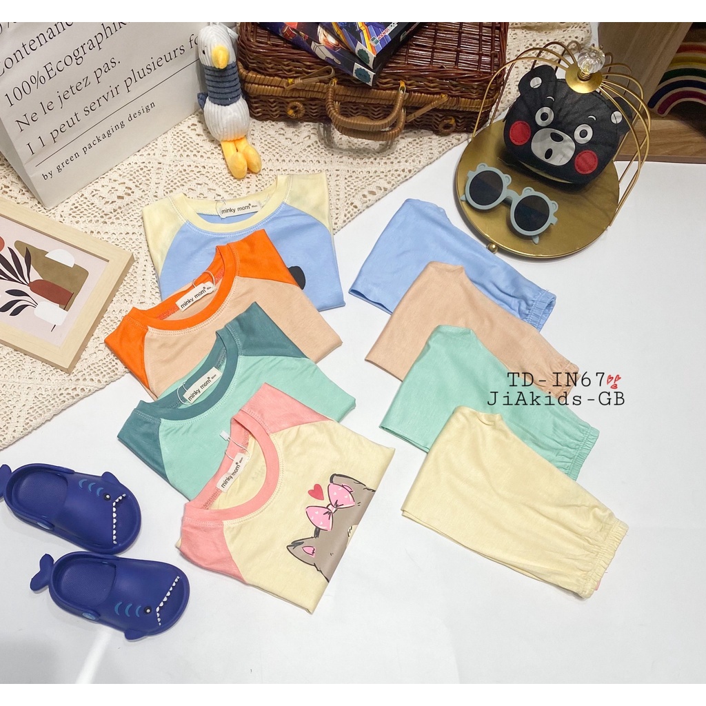 Bộ Dài Tay MINKY MOM THUN LẠNH Giáp Năng Phối Màu Bo In Hình Dễ Thương Cho Bé TD-IN67