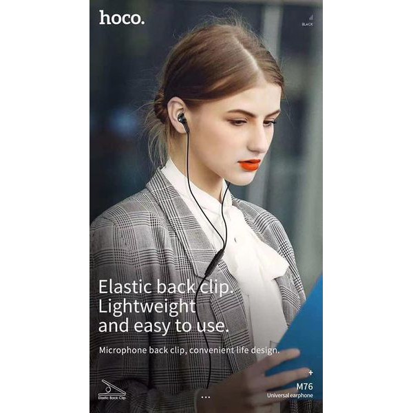 Tai nghe nhét tai Hoco M76 thể thao, nghe hay có mic đàm thoại, dây dài 1.2m, Jack cắm 3.5mm - Chính hãng
