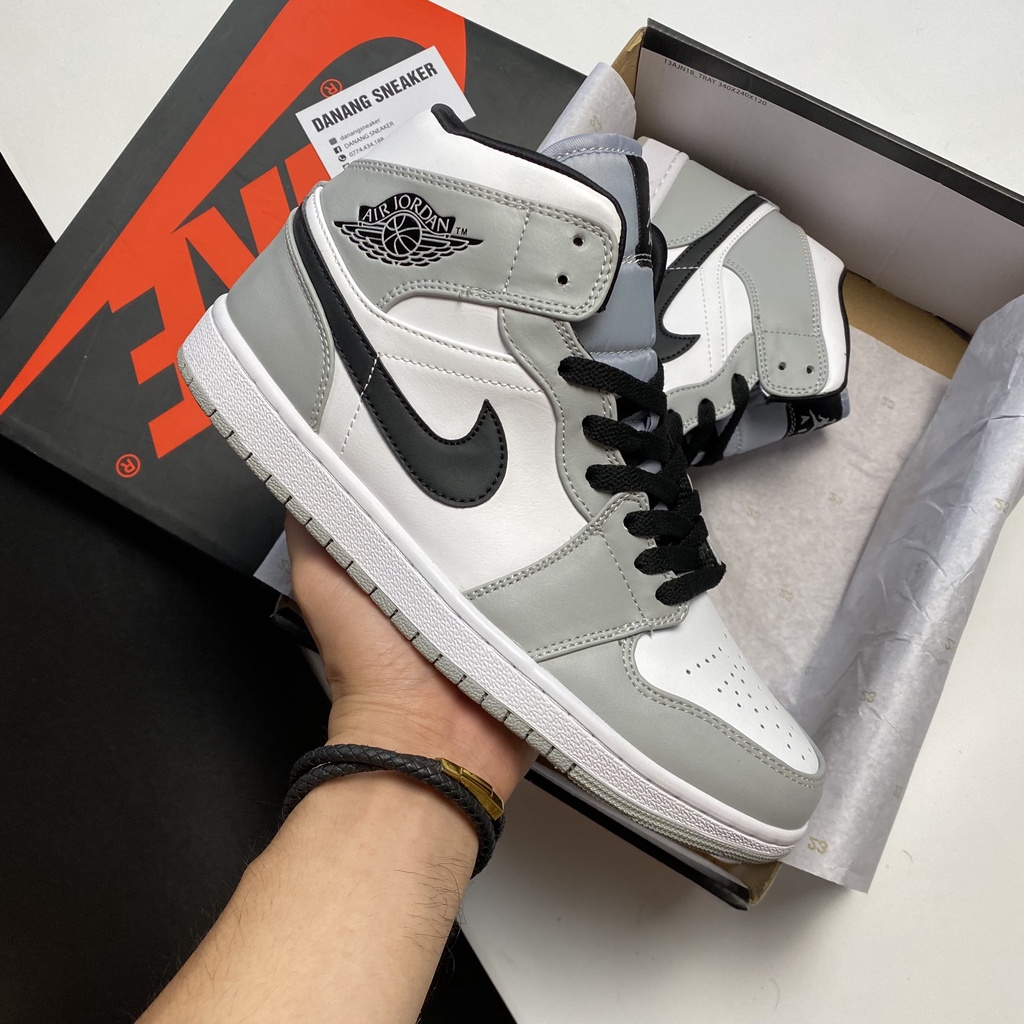 Giày Jordan 1 Mid Smoke Grey (Jd1 bóng rổ xám trắng) - GIAY DANANG | Phiên bản 1:1 chuẩn