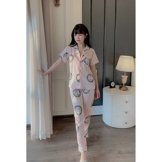 Bộ ngủ lụa Pizama quần dài áo cộc P221