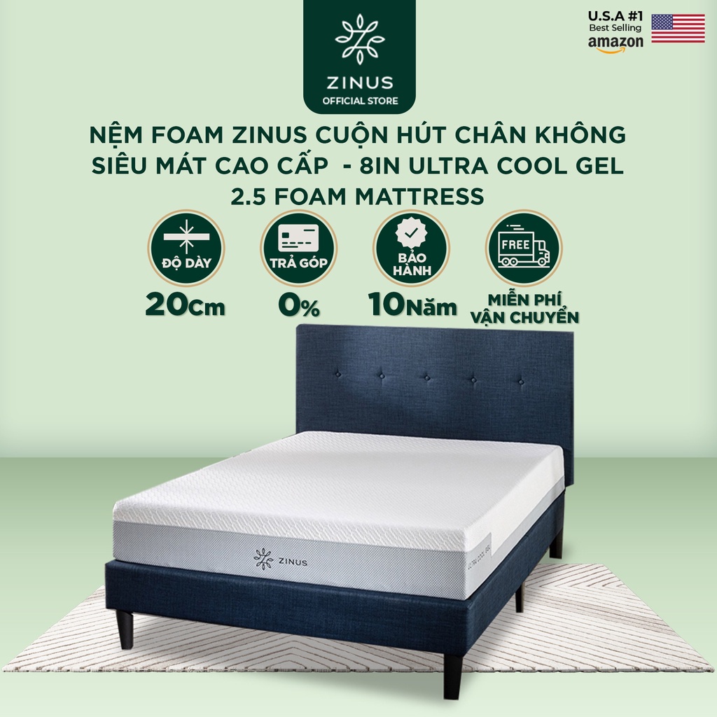 Nệm Foam Zinus Cuộn Hút Chân Không Siêu Mát Cao Cấp - 8in Ultra Cool Gel 2.5