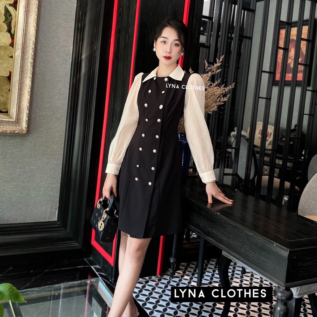 Siêu phẩm váy thiết kế kẻ caro có cổ tay phối vải tơ cao cấp, mặc đi làm công sở, đi chơi, cafe, dạo phố, dự tiệc đều ok | BigBuy360 - bigbuy360.vn