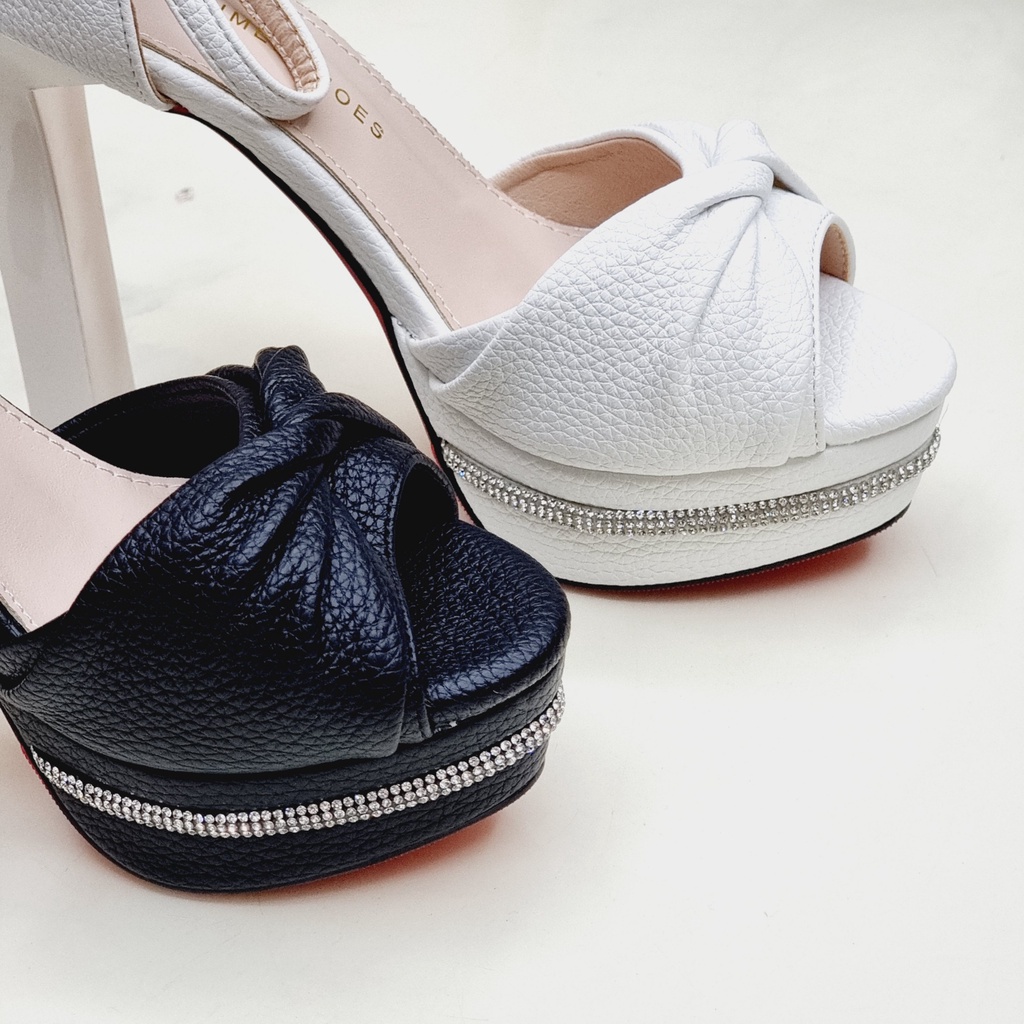 Giày Sandal Nữ Da Sần 💥Giày Cô Dâu Đi Tiệc 💥 Cao Gót - Đế Vuông 13 Cm 6699-3