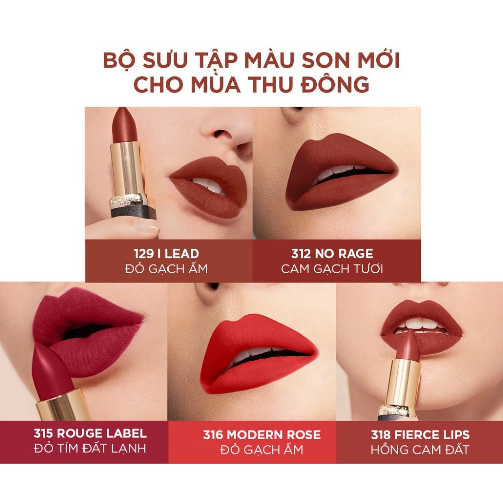 Son thỏi mịn lì L'oreal Color Riche Matte 312 NO RAGE (CAM GẠCH TƯƠI) 3.7G