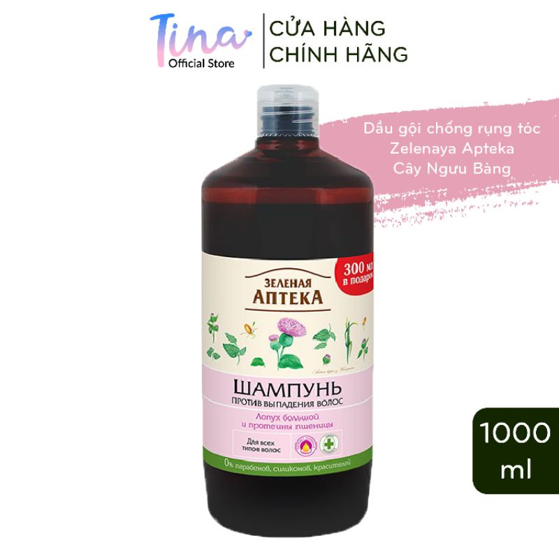 Dầu gội Zelenaya Apteka chống rụng tóc Cây ngưu bàng và protein lúa mì 1000ml - BioTopcare Official - TN144