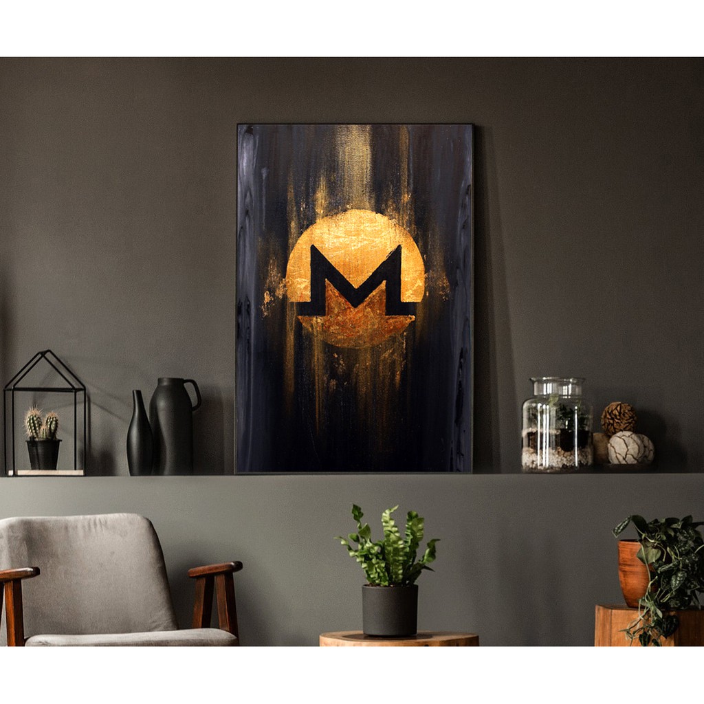 Tranh Bitcoin, Eth, tranh in vải canvas 40x60cm, đủ khung và đinh treo