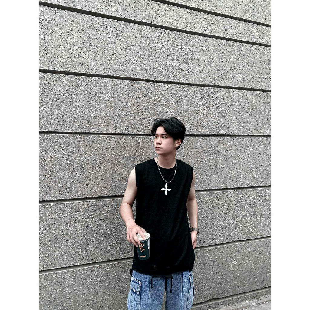 Áo tank top chữ thập HDU áo ba lỗ nam form rộng chất liệu cotton 100% mã AT27