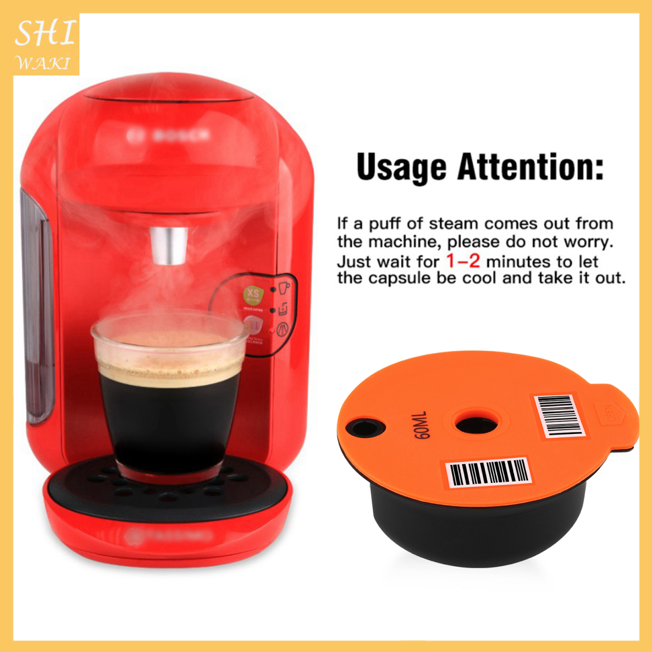 [In Stock]Reusable Coffee Capsule Pods with Slicone Lid Fit for Bosch Tassimo 60ml