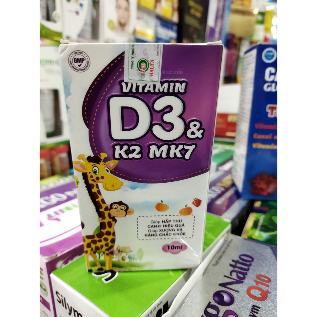 Vitamin D3 K2 MK7  Giúp bổ sung vitamin D3 và vitamin K2 giúp tăng cường hấp thu canxi giúp xương và răng chắc khỏe.