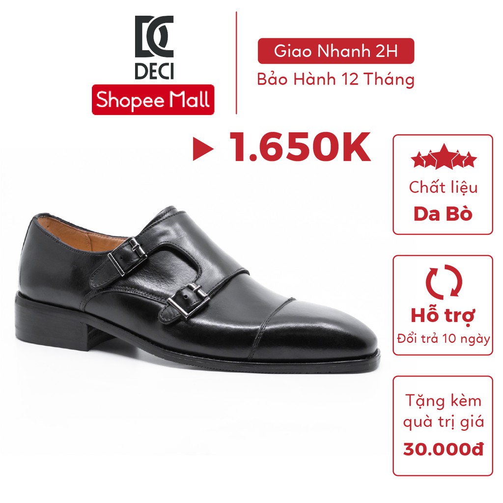 Giày da nam công sở DECI kiểu dáng Monk strap cổ điển BROGUE 09 màu patina đen