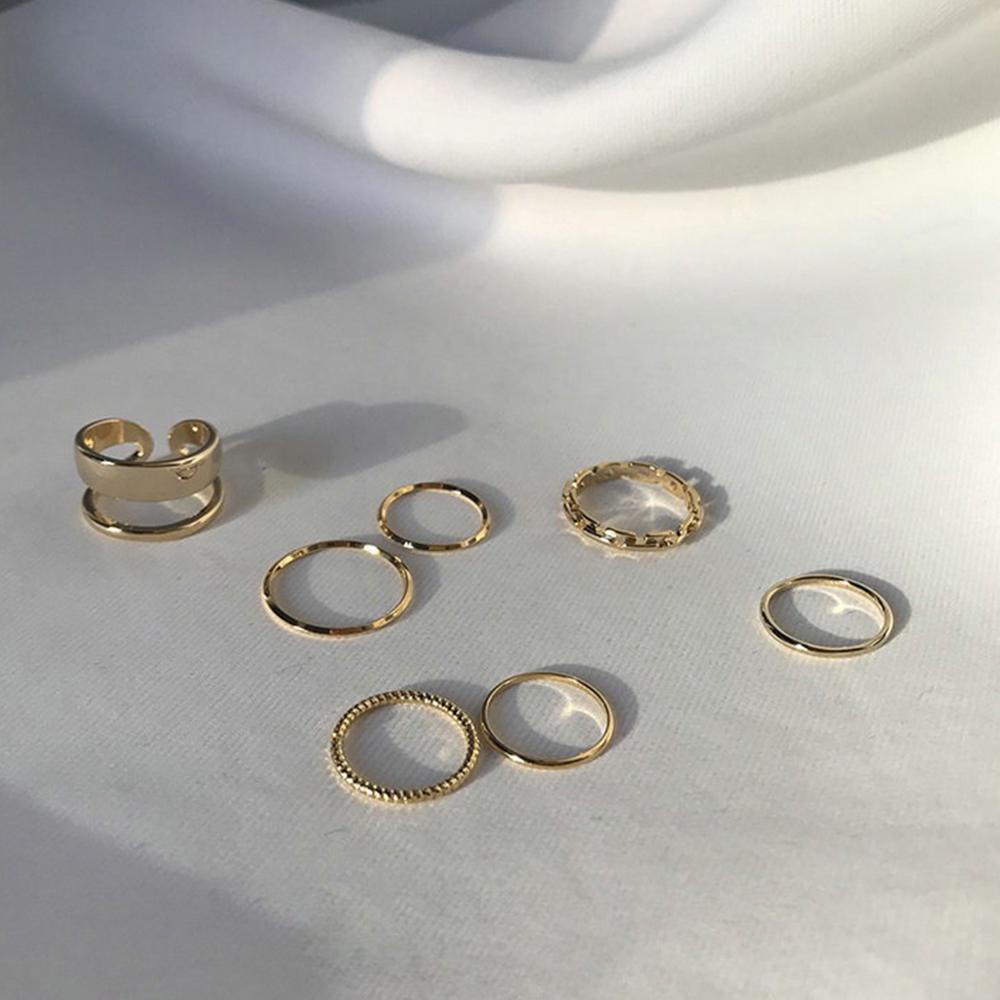 Bộ Nhẫn Tròn Bằng Kim Loại Thiết Kế Tối Giản Cho Nữ