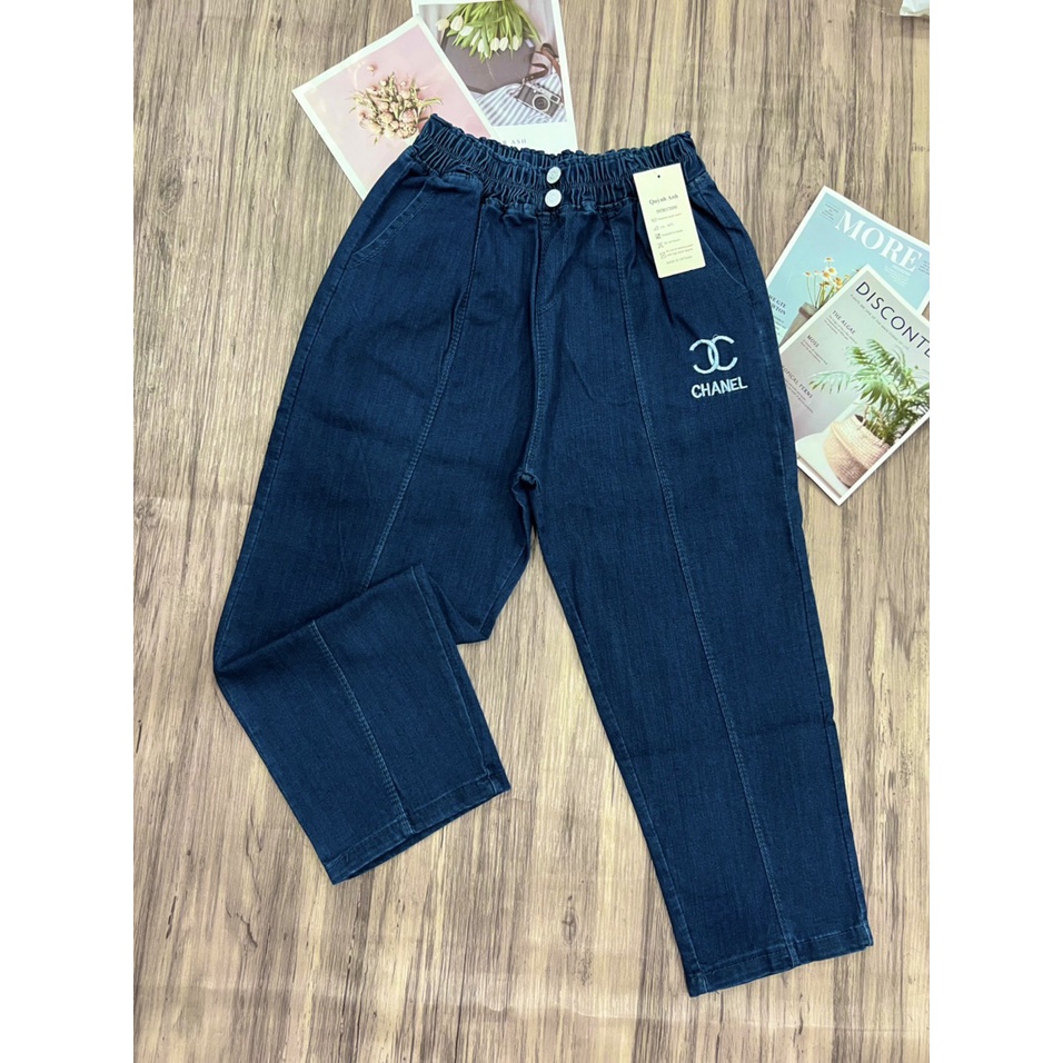 Quần jean baggy nữ lưng cao -Quần jean 9 tấc co giãn thoải mái freesize dưới 40-60kg
