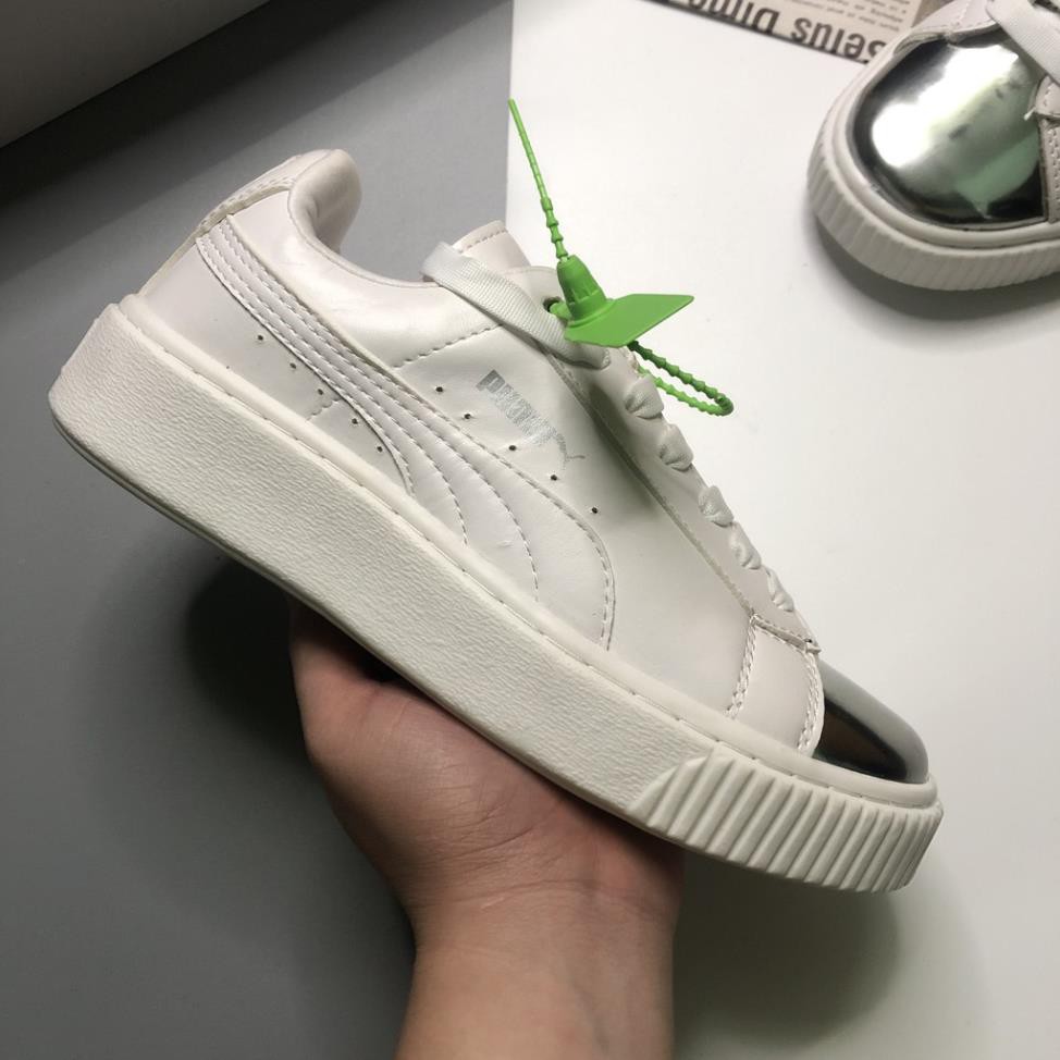 [FREESHIP + TẶNG TẤT] Giày Thể Thao Sneaker Puma Trắng Mũi Bạc Bóng Cao Cấp, Đế Đúc Đơn Giản Đi Học Đi Chơi