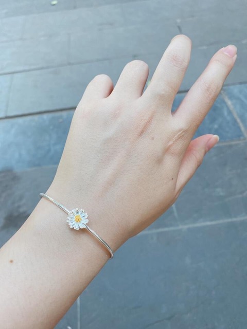 Vòng tay cúc hoạ mi - vòng cứng chuẩn bạc ta , bao trắng-THJ SLIVER