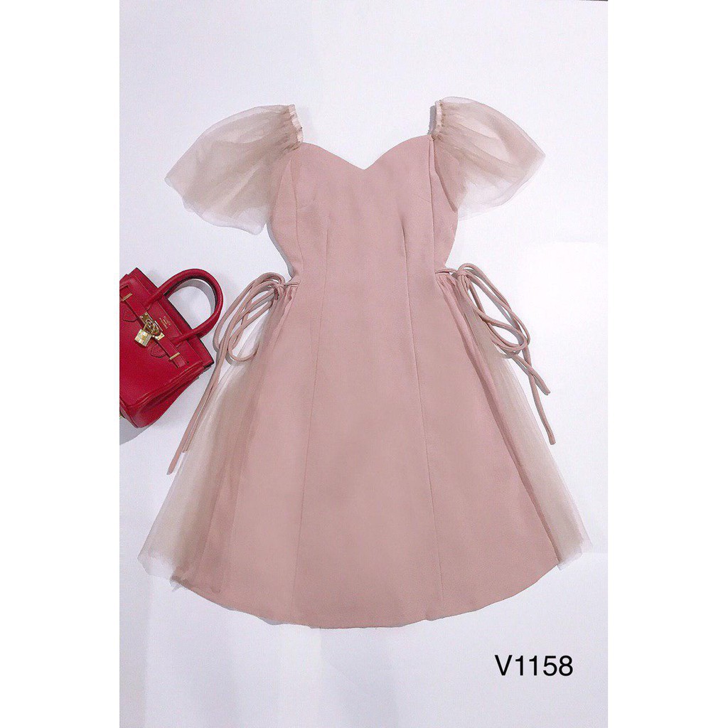 [ xả kho ] MiD Đầm thời trang thiết kế phối lưới V1158