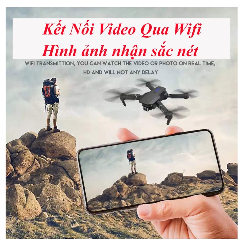 Flycam E88 mini giá rẻ ✅Update 2023✅ có điều khiển từ xa drone 4k - kết nối điện thoại bay xa 200 mét
