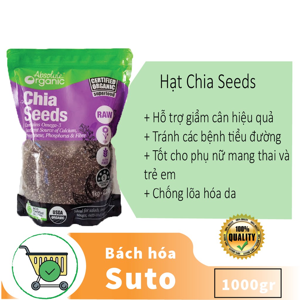 Hạt chia Úc Absolute Organic Gói 1000gr giúp giảm cân, cung cấp dinh dưỡng  (mẫu mới, date mới) Sutoshop