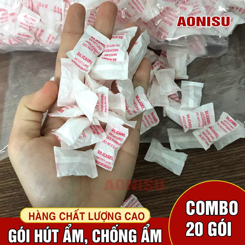 (20Gói) Gói Hút Ẩm SILICA GEL - Túi Hút Ẩm Được Sử Dụng Trong Tủ Quần Áo, Giày Dép, Chống Ẩm Mốc Thực Phẩm AONISU