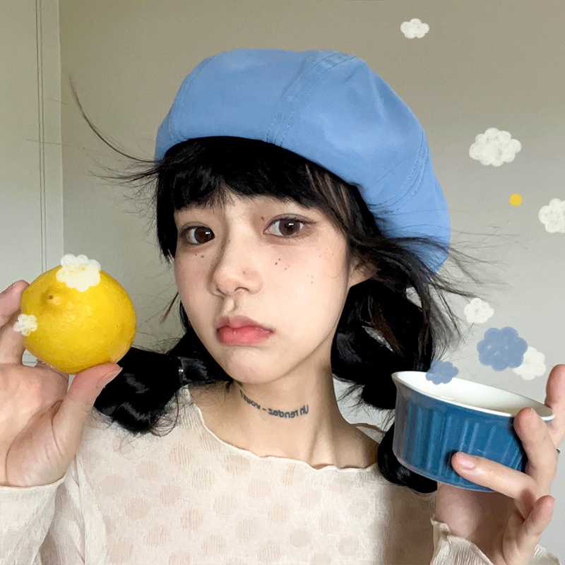 Mũ beret vải nhung màu trơn phong cách Hàn Quốc