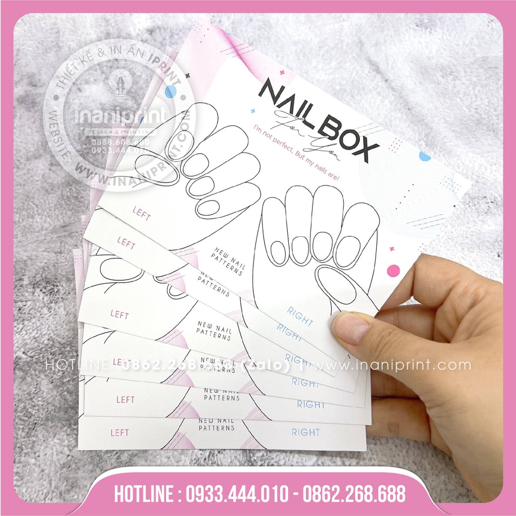 Bìa Nailbox Gắn Móng, Giấy Nail Box Móng Up Thiết Kế - Size lớn : 14x10cm - In 1 Mặt
