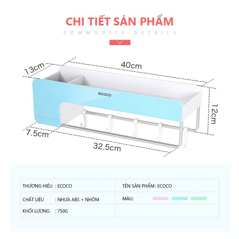 Kệ đựng đồ nhà tắm kết hợp treo khăn ECOCO 9232