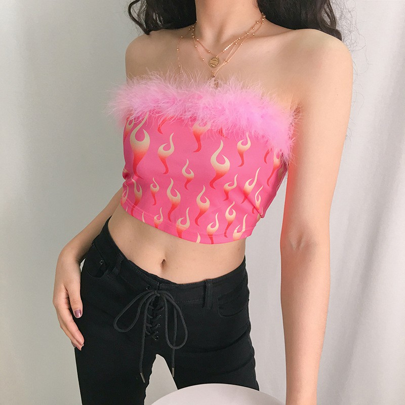 Áo Croptop FREE SHIP dáng quây đính lông cá tính