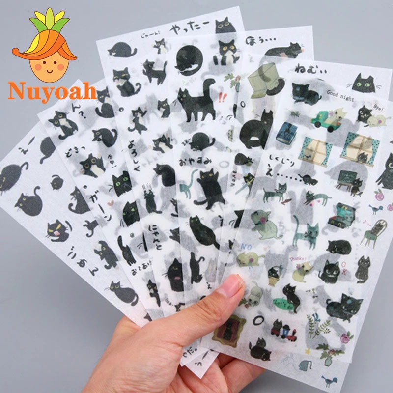 Set 6 tấm sticker hình chú mèo đen dễ thương dùng trang trí DIY