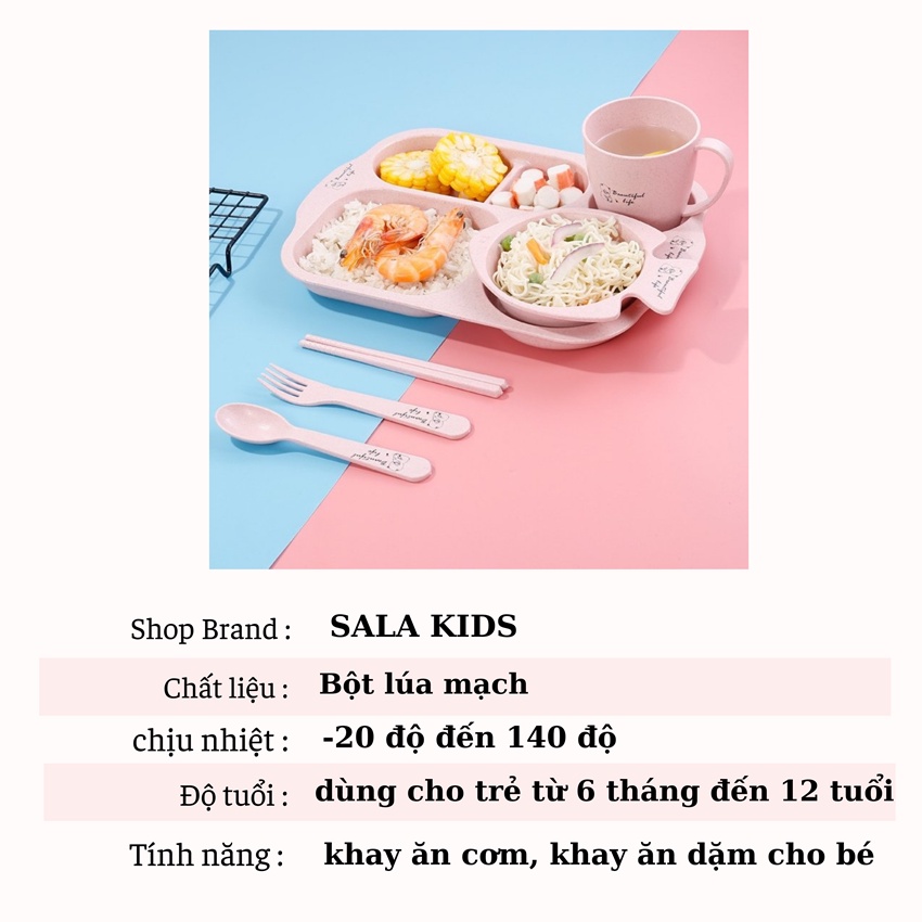 Khay Ăn Dặm Lúa Mạch Đựng Thức Ăn Cơm Cho Bé Chống Đổ Hình Cá Xinh Xắn SALA KIDS AT06