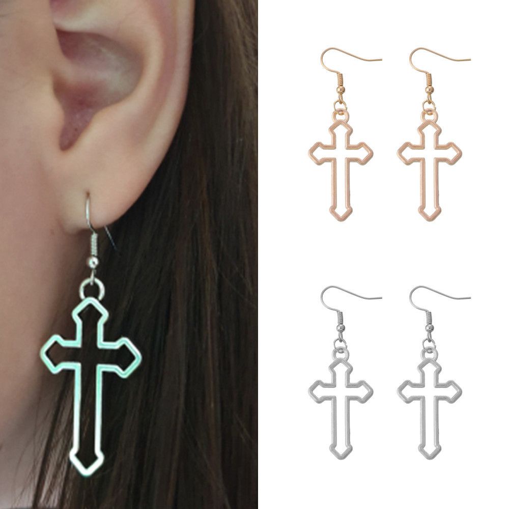 Bông Tai Dáng Dài Mặt Hình Thánh Giá Phong Cách Gothic Thời Trang Cho Nữ