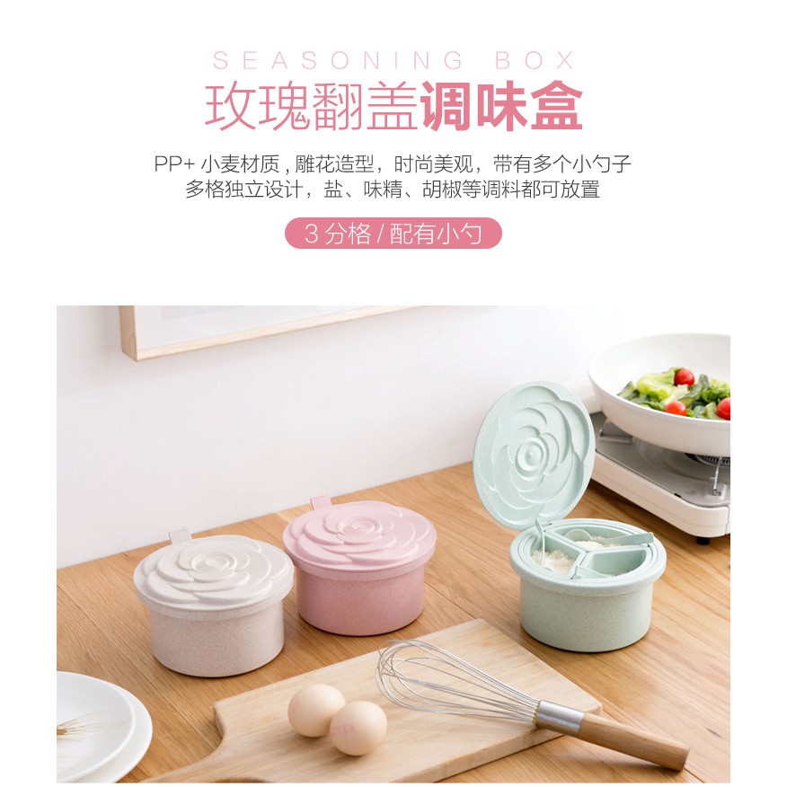 Hộp Gia Vị 3 Ngăn Lúa Mạch Hình Hoa Hồng Sang Trọng