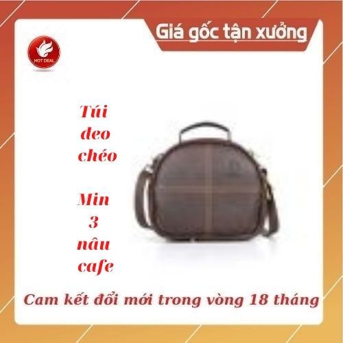 [Hàng cao cấp bảo hành 18 tháng] Túi đeo chéo Min 3 nâu cafe