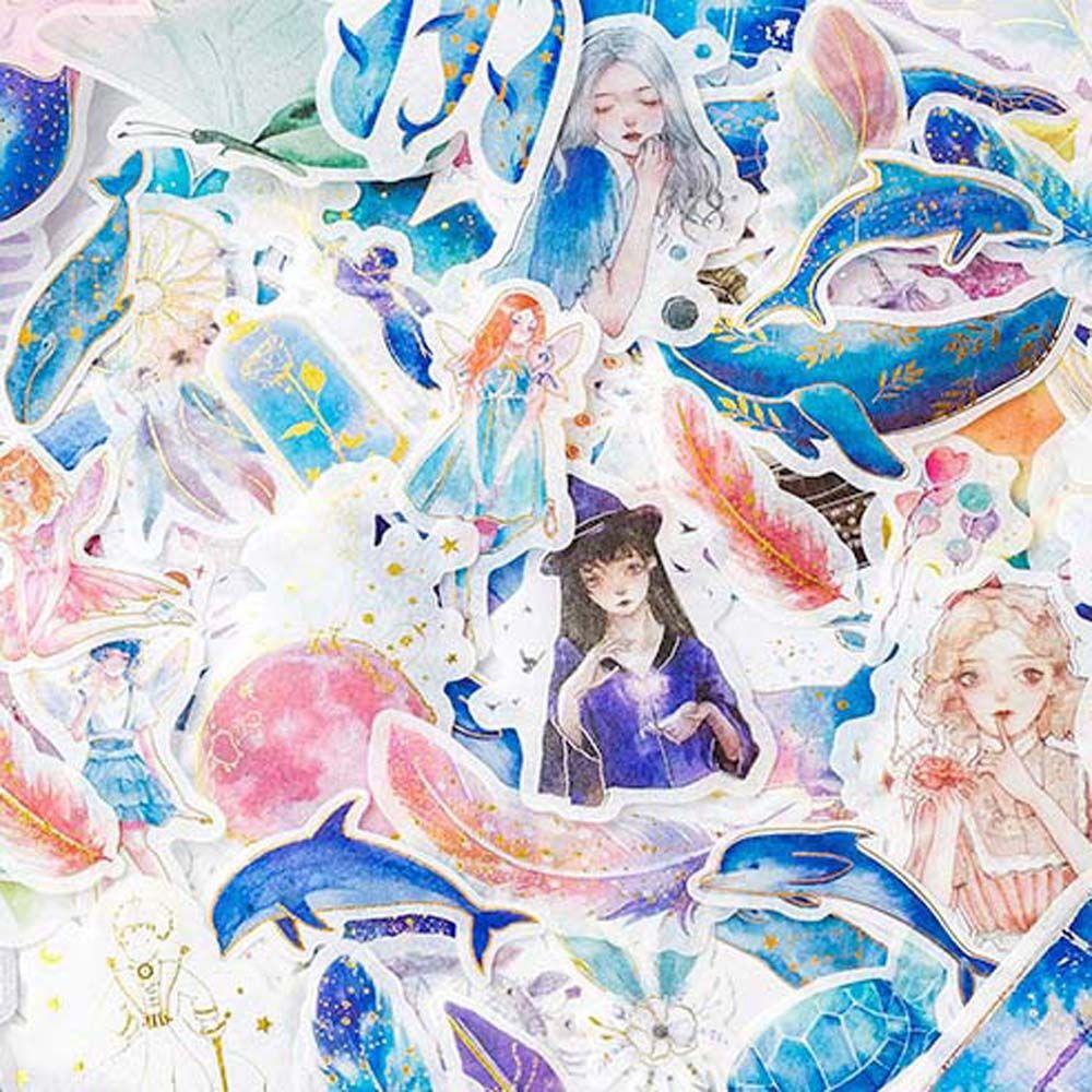 Nhãn Dán Trang Trí Sổ Tay / Nhật Ký Hình Cô Gái Và Chú Nai Bằng Giấy Thủ Công