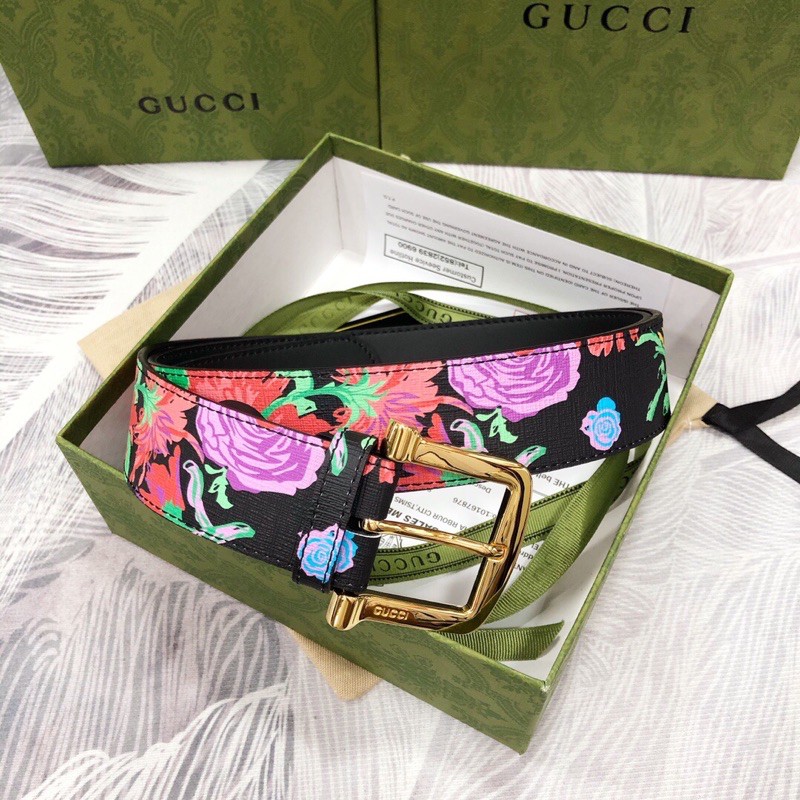 Dây lưng, Belt họa tiết hoa lá nhẹ nhàng thời trang, chất liệu da thật cao cấp Gucci GG GC