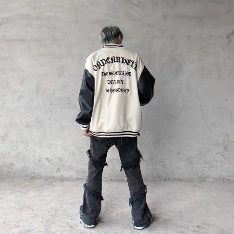 Áo khoác da Varsity D SKWANG TK01 form rộng cá tính unisex nam nữ chính hãng