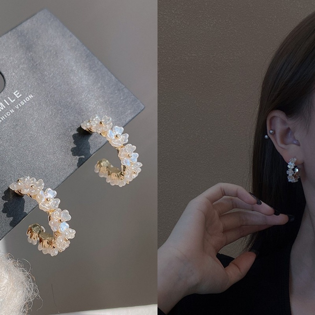 Bông Tai Mạ Bạc 925 Hình Hoa Dáng Chữ C Phong Cách Hàn Quốc Dành Cho Nữ