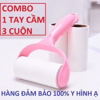 Cây lăn bụi cao cấp (Tặng kèm 2 cục lăn) có tay cầm lăn bụi bẩn, sợi bông bám dính trên quần áo, đệm ghế