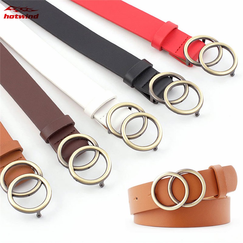 Dây thắt lưng phong cách vintage khóa gài 2 vòng tròn thời trang thanh lịch cho nữ