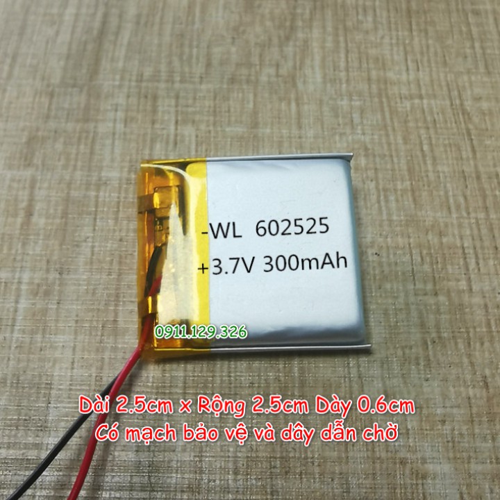 [300mAh] Pin Loa Mini Bluetooth Dung Lượng Cao  Lipo 3.7V 300mAh 602525 Cho Thiết Bị Điện Tử Đồng Hồ Định vị