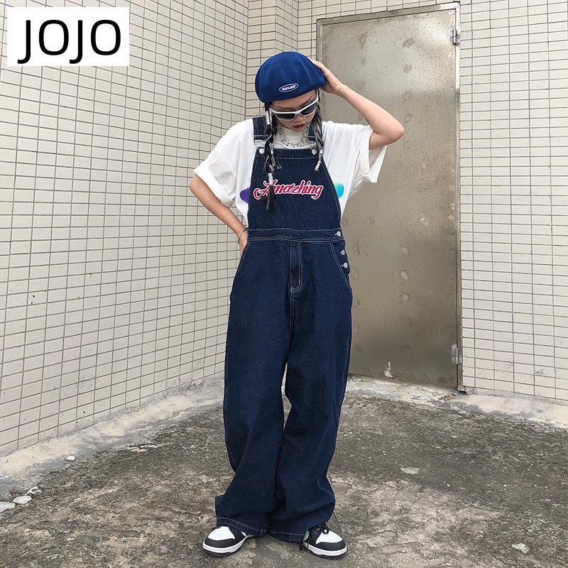 Quần Yếm Denim Dài Ống Rộng Thêu Họa Tiết Phong Cách Retro Mỹ Mới Cho Nữ